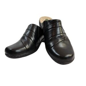 Earth Origins Ginger Black Leather Slip On Clogs Womens Size 10M Comfort Shoes